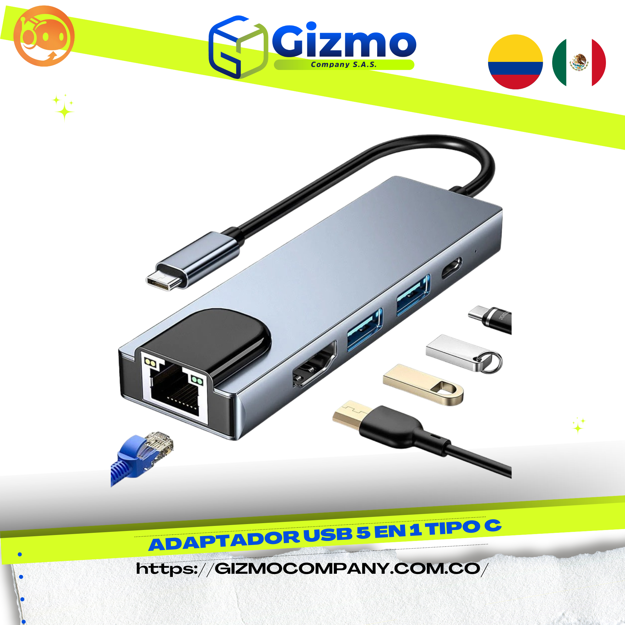 Adaptador Usb 5 en 1 Tipo C